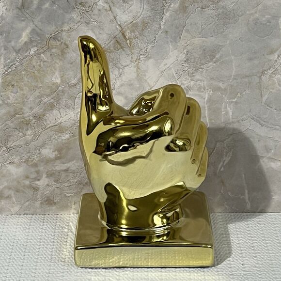 Ceramic Thumbs Up Sign Hand Sculpture Figurine Metallic Gold Tone Figural Decor - Picture 5 of 15